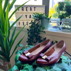 Brown Ferragamo Vara Bow Pumps